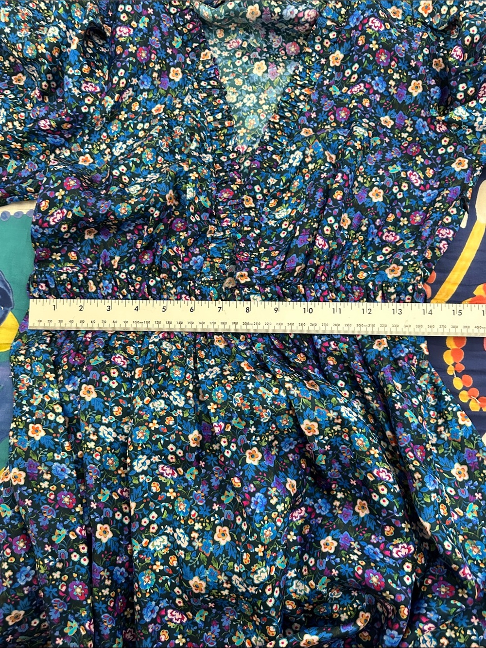 Sandro Blue Floral Maxi Dress with Puff Sleeves - Picture 12 of 14